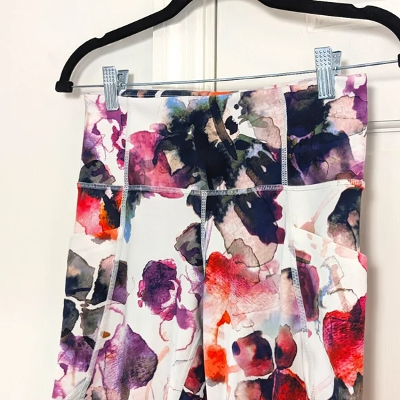 EUC Athleta Womens Watercolor Floral Mudra Mesh Detail 7/8 Leggings Size Small - Picture 3 of 11